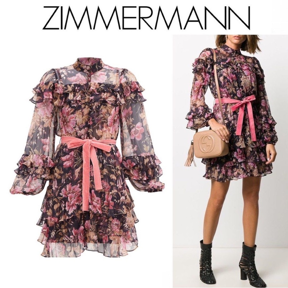 Zimmermann Lucky tiered frill mini dress size 0 Like new.